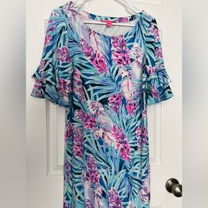 Lilly Pulitzer Lula Ruffle Sleeve Dress Size Small Mr Peacock  Blue Tweethearts